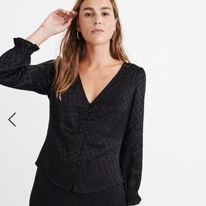 Madewell Smocked-Sleeve Daylight Top in Woven Dot